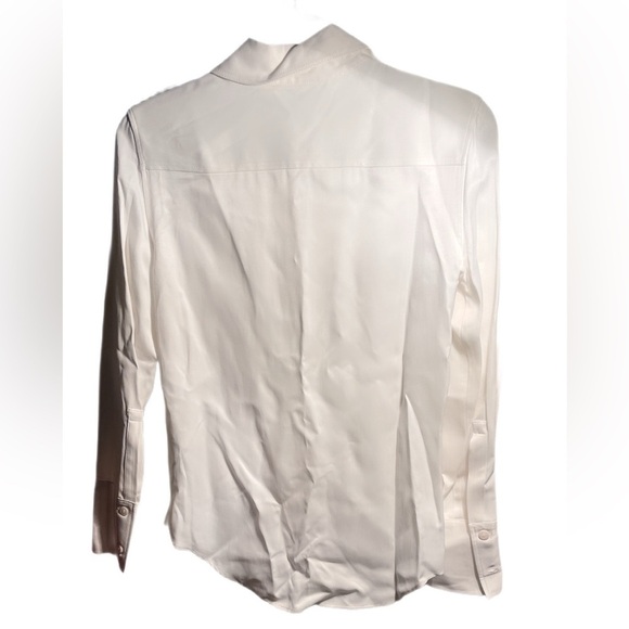 Zara cream polyester blend silky feel button dwn slim long sleeve dress shirt XS - Picture 3 of 5